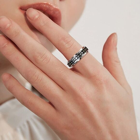 316L Stainless Steel Moon Phases Fidget Anxiety Stress Relieving Spin Ring - Picture 3 of 4